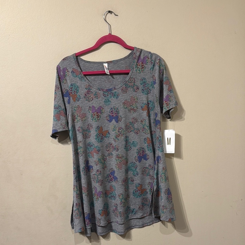 Disney Lularoe Collab Gray Perfect T with Mickey Mouse & Minnie Mouse M NEW NWT